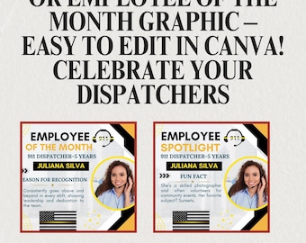 911 Dispatch Employee Spotlight & Employee of the Month Canva Templates