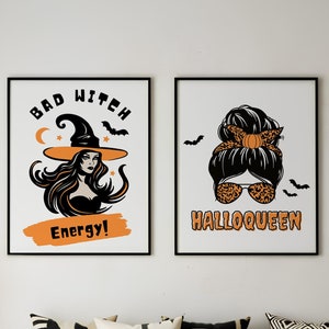 Halloween-Wand-Kunst-Set, 2er-Set, Withc Wandkunst, Halloween-Drucke, Halloween druckbare Kunst, Herbstdekoration, Halloween-Wanddekoration