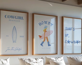 Láminas decorativas Blue Howdy Cowgirl, decoración moderna para dormitorios (descarga digital)