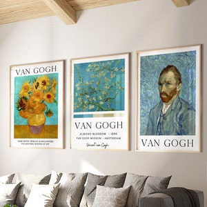 Van Gogh Wall Art, Van Gogh Set of 3 Prints, Museum Poster, Exhibition Poster, Vintage Poster, Gallery Wall Set, Digital Download Art