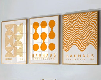 Orange Bauhaus Print Set, Abstract Geometric Wall Art (Digital Download)