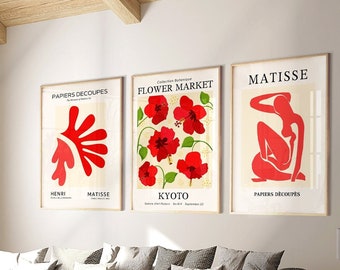 Matisse Flower Market Print Set, Red Modern Wall Art (Digital Download)