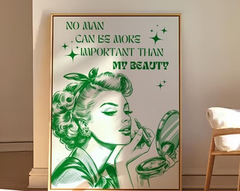 Póster retro de una mujer verde, arte de pared femenino (digital)