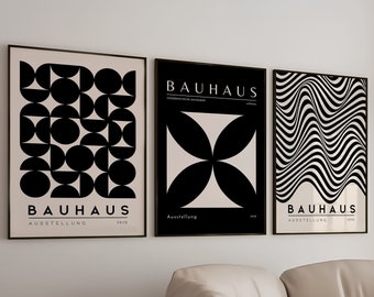 Conjunto de carteles de la exposición Bauhaus, láminas geométricas retro (descarga digital)