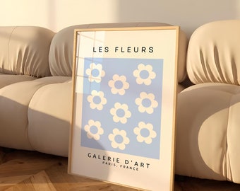 Estampado de flores azules – Arte minimalista en tonos pastel, decoración moderna para el hogar (descarga digital)