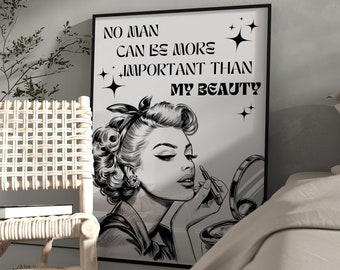 Lámina con cita retro sobre la belleza femenina, decoración femenina para el hogar (descarga digital)