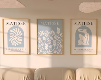 Juego de láminas de arte de Matisse en tonos azules, carteles de exposiciones de museos (descarga digital)