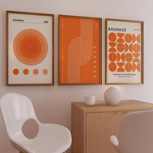 Ensemble d'impressions Bauhaus orange, art mural de galerie rétro (téléchargement numérique)