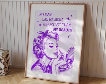 Póster retro de mujer morada, decoración de pared femenina (digital)