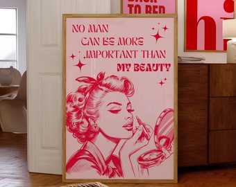 Cuadro decorativo con cita retro de belleza en color rosa, decoración moderna para el hogar (digital)