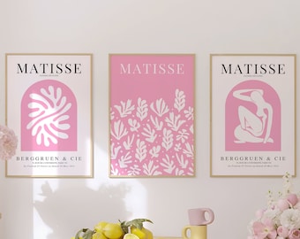 Juego de láminas decorativas rosas de Matisse para pared, pósteres de exposiciones de museos (descarga digital)