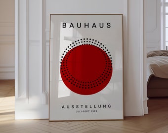 Póster retro de exposición con estampado geométrico Bauhaus en rojo (descarga digital)
