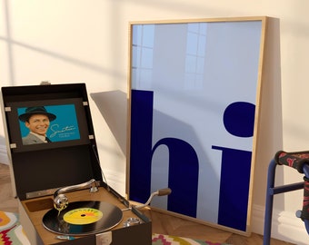 Hi Typography Poster, Blue Trendy Wall Art (Digital Print)