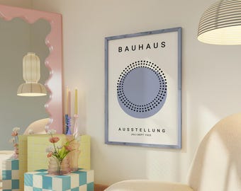 Cartel azul de la exposición Bauhaus, arte mural geométrico abstracto (digital)