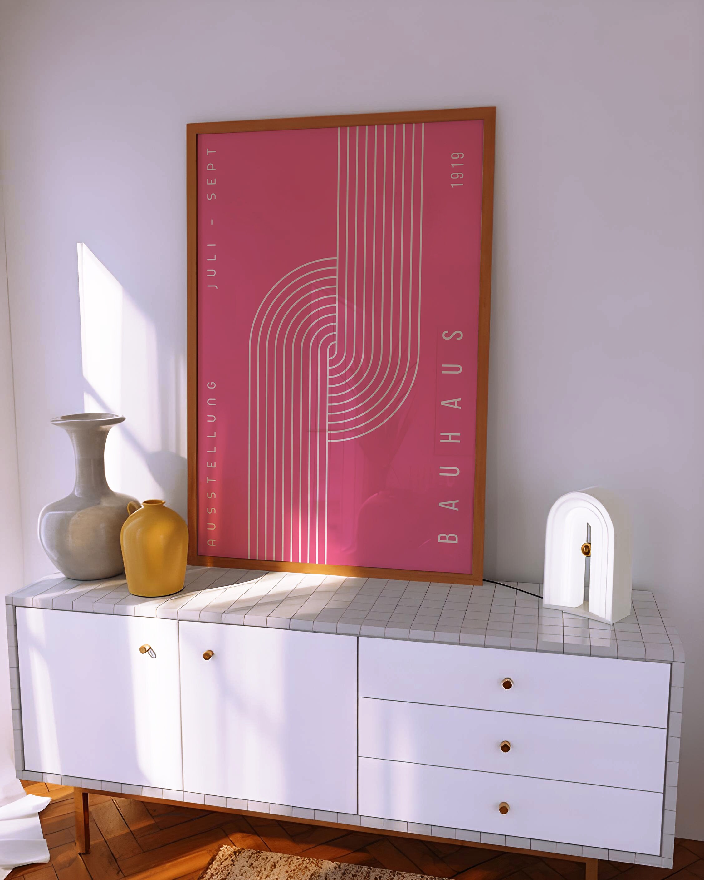 Pink Bauhaus Wall Art Set of 3, Bauhaus Exhibition Poster, Gallery Wall ...