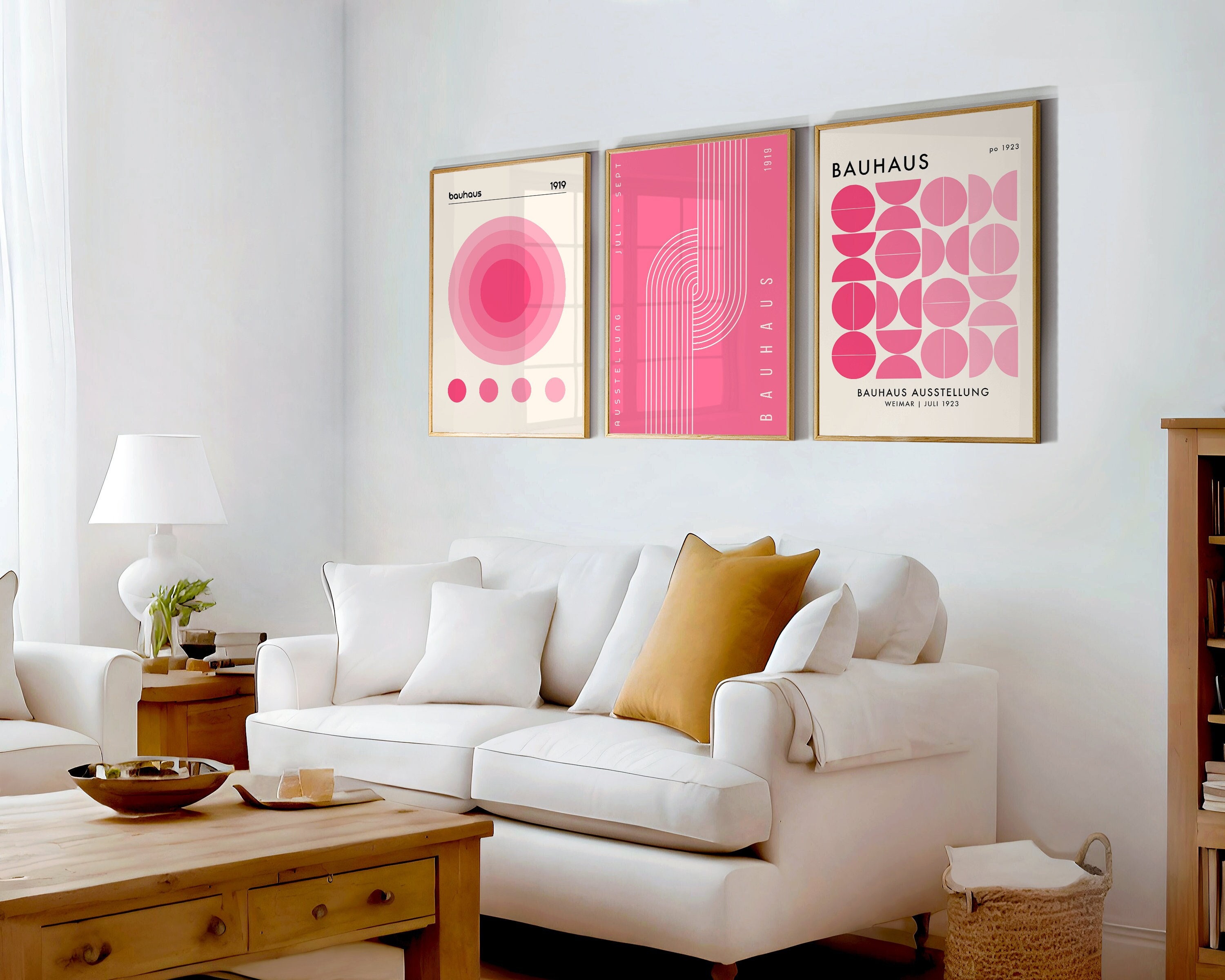 Pink Bauhaus Wall Art Set of 3, Bauhaus Exhibition Poster, Gallery Wall ...