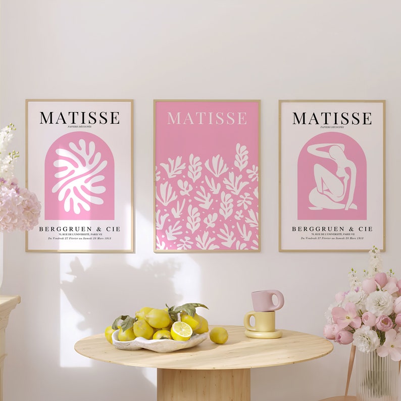 Pink Matisse Wall Art Set of 3, Matisse Print Set, Henri Matisse Print ...