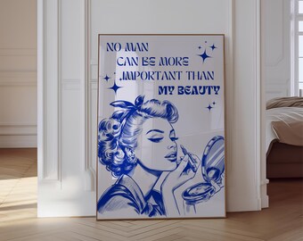 Lámina con cita retro sobre la belleza femenina, arte de pared azul para chicas (digital)