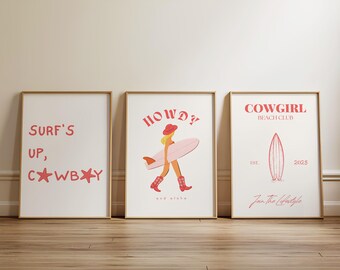 Conjunto de láminas decorativas Red Howdy Cowgirl para pared, decoración moderna para dormitorios (arte imprimible)