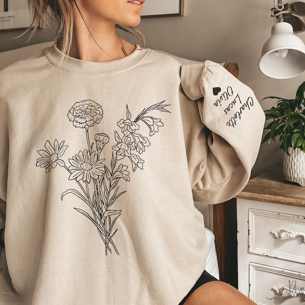 Custom birth month flower bouquet sweatshirt, personalized gift for mom, grandma garden gift, mothers day gift, mama shirt, wildflowers gift