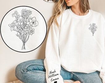 Custom birth month flower bouquet sweatshirt, personalized gift for mom, grandma garden gift, mothers day gift, mama shirt, plant mom gift