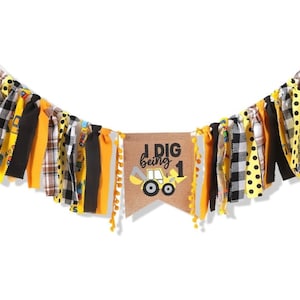 Dig Being 1, pancarta de silla alta de cumpleaños de tractor, pancarta de cumpleaños, pancarta de tela, fondo de utilería para fotos, accesorios para fotos de fiesta de primer cumpleaños