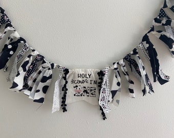 Holy Cow I’m One them birthday high chair banner one Birthday banner fabric banner photo prop back drop 1st Birthday Party photo props