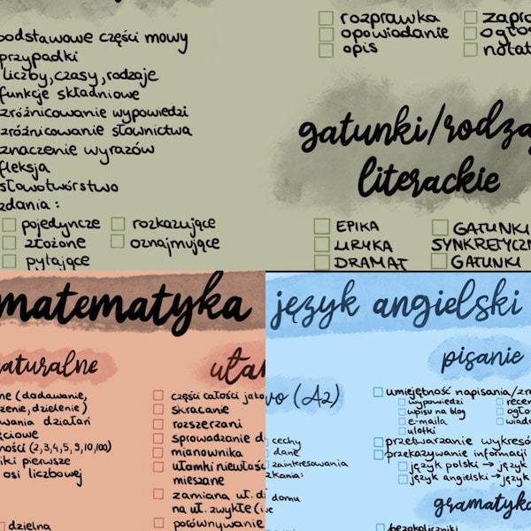 PACKAGE! Eighth-grade exam 2024 learning criteria (Polish language, Mathematics, English) E8, Science, Test