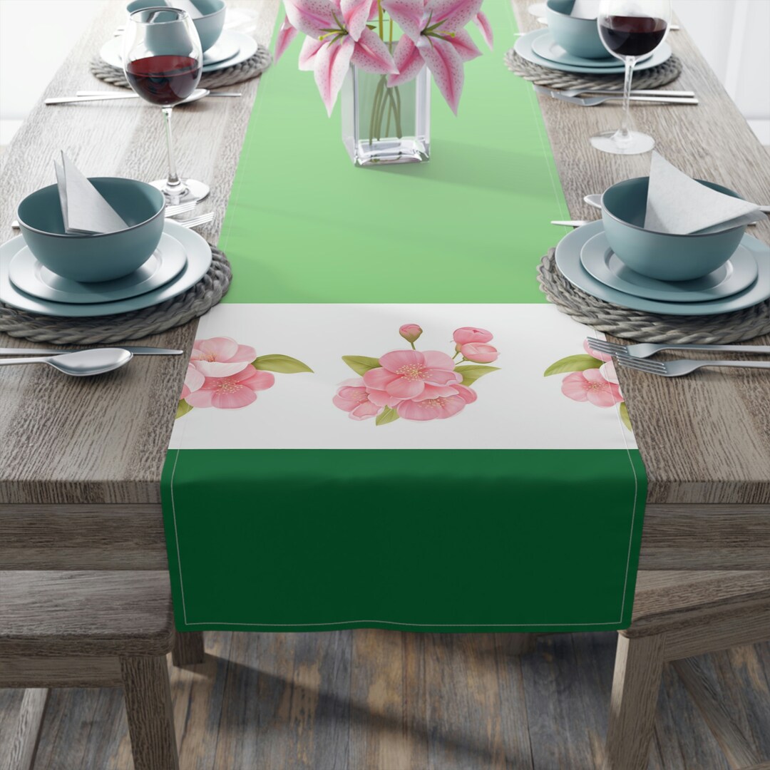 Green Floral Table Runner, Table Runner, Green Table Runner, Spring