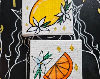 Mini Fruit Paintings, Original Art, Canvas Painting