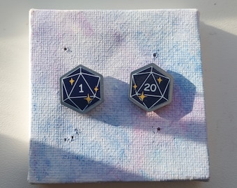 Metal D20 Pin Set, TTRPG Dice Lapel and Collar Pins