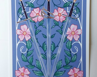 Three of Swords A5 Print, Tarot Print, TTRPG