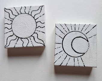 Mini Cestial Original Art, Canvas Painting, Sun, Moon, Tarot