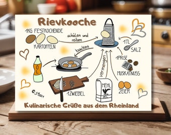 Postkarte * Rievkoochen - Reibekuchen * Gezeichnete Rezepte * Schritt für Schritt Anleitung * Illustrierte Rezepte * MinasSchaetzeDE