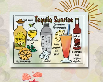 Cocktails Rezepte * Schritt für Schritt Anleitung * Tequila Sunrise * zur beach party + pool party * Illustrierte Rezepte * MinasSchaetzeDE