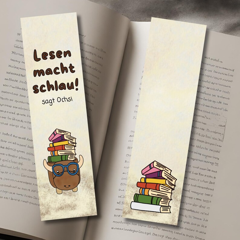 Einzigartige handgezeichnete Lesezeichen für passionierte Bücherwürmer und Fans von Ochsen Lesen macht schlau sagt Ochsi image 5