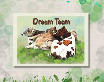 Tierfotografie Kuhliebe nachbearbeitet * Postkarte mit Sprüchen * originell und exklusiv * Dream Team * MinasSchaetzeDE