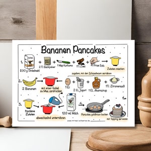 Postkarte * Rezeptpostkarte Bananen Pancakes * Rezept in Bildern mit wenig Text * matt A6 + Rückseite beschreibbar