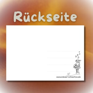 Herzlichen Glückwunsch zum Geburtstag Lustige Postkarte mit Sketchnote Figur mit Stockbrot am Lagerfeuer im Garten image 3