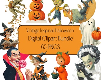 Vintage inspiriertes Halloween Clipart Bundle | 300 DPI Digitale Ephemera für Junk Journals, Scrapbooking, Handwerk, kommerzielle Nutzung