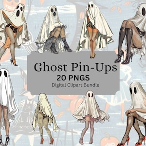 Pin-Up-Geist-Mädchen-Clipart-Bundle, Geist-Pinup PNG, 1950er Jahre Pinup, Scrapbooking, Junk-Journal, kommerzielle Nutzung