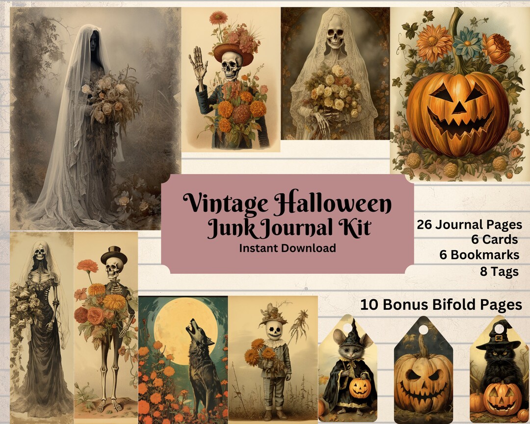 Printable Halloween Junk Journal Kit Digital Scrapbooking Bookmarks ...