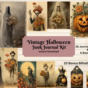 Printable Halloween Junk Journal kit Digital Scrapbooking Bookmarks Tags Cards Journal Pages Vintage Ephemera