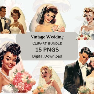 Clipart de novios y novias de boda vintage/Fondo transparente/Redimensionable 300 DPI/Uso comercial