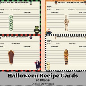 Halloween Recipe Cards, Printable Recipe Cards, Vampire, Monster, Recipe Card for Baking and Cooking, Non Editable