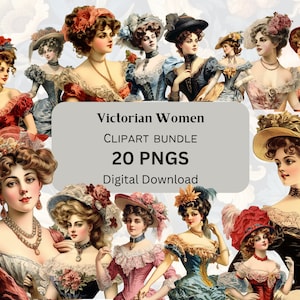 Victorian Women Clipart| Junk Journal, scrapbooking| Transparent Background| 300 DPI| PNG + JPEGS| Free Commercial Use