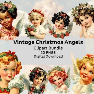 Vintage Christmas Angel Clipart Bundle, Scrapbooking, Junk Journal, PNGS, Transparent Background, 300 DPI, Commercial Use