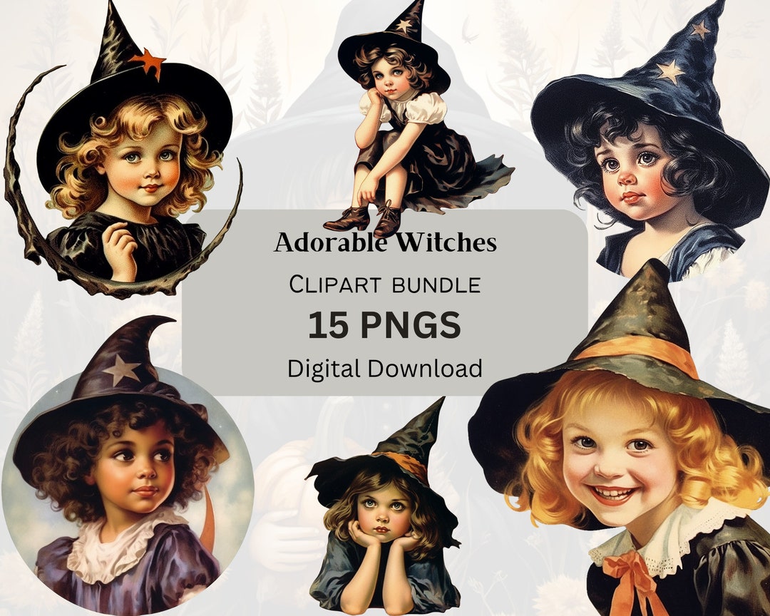 Vintage Witch Clipart Transparent Background Resizable 300 DPI