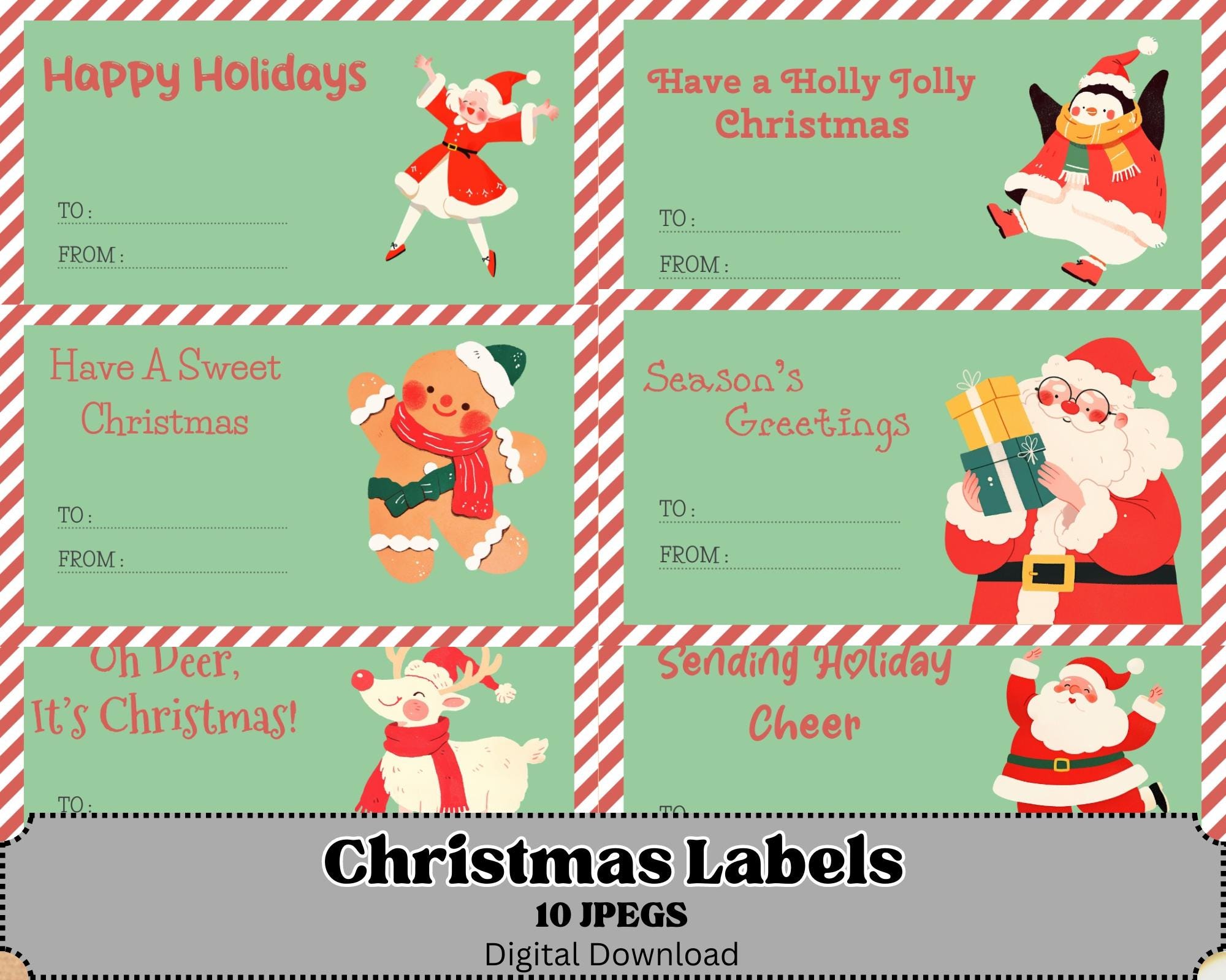 Printable Christmas Labels, Christmas Gift Tags, Holiday Labels, Instant Download, Santa Labels, JPEGS, Santa Claus Tag