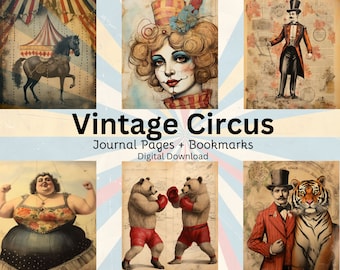 Vintage Circus Journal Pages, Bookmarks, Circus Animals (Digital Download)